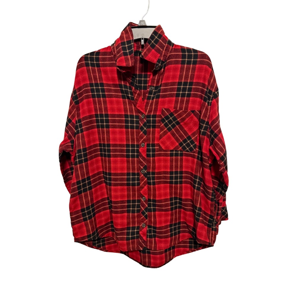 Wild Fable Women's Plaid Button Down Shirt Red Black‎ Relaxed Fit M Oversized